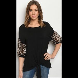 NEW Animal Print Tie Front Top S Small Black Brown